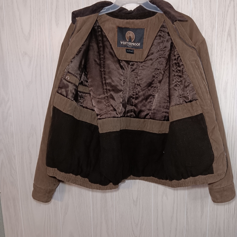WeatherProof Large men's jacket brown faux suede zip buttons cuffs - Picture 8 of 12